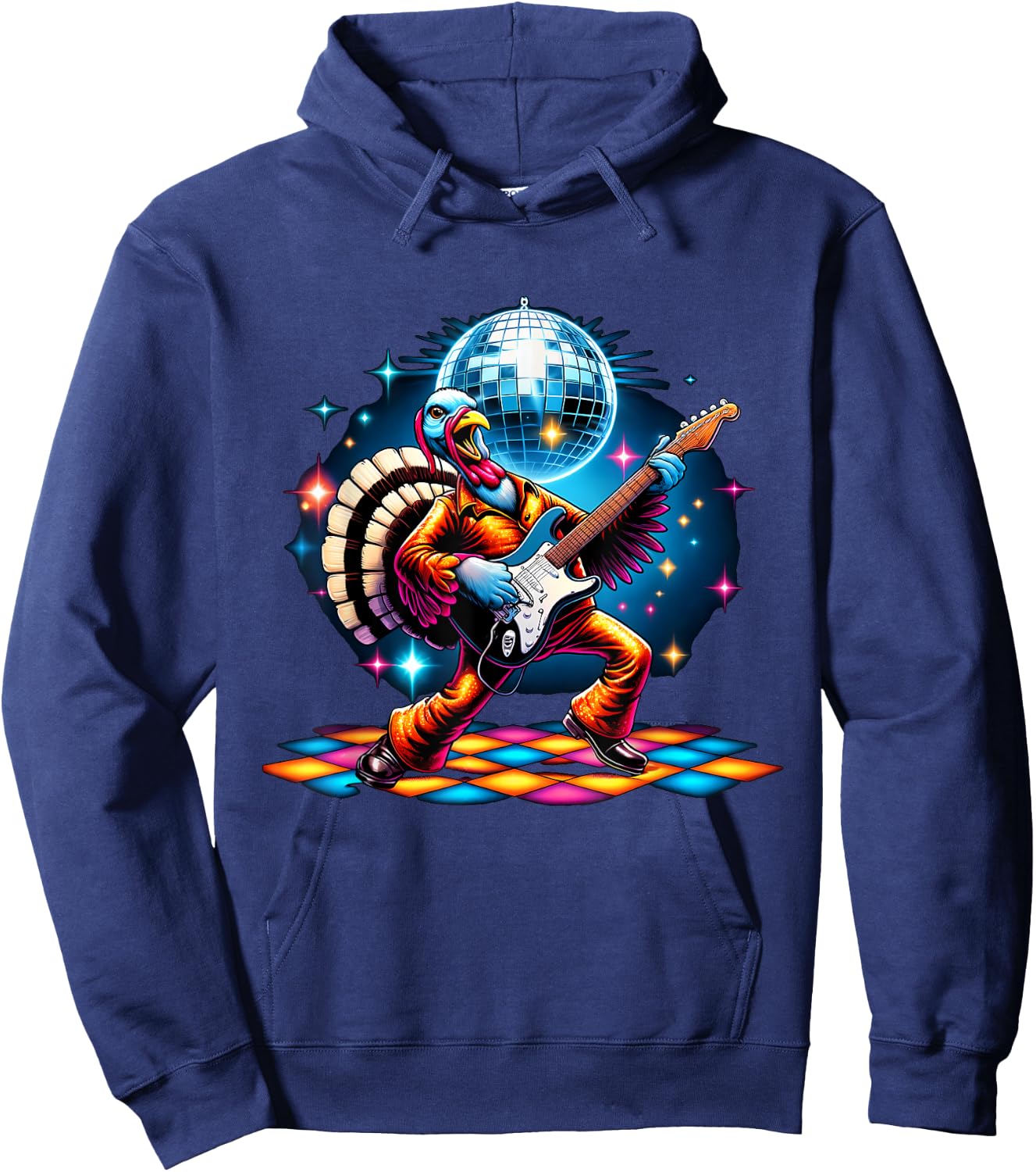 Disco Ball Guitar Turkey Hoodie - Hoodie | Navy