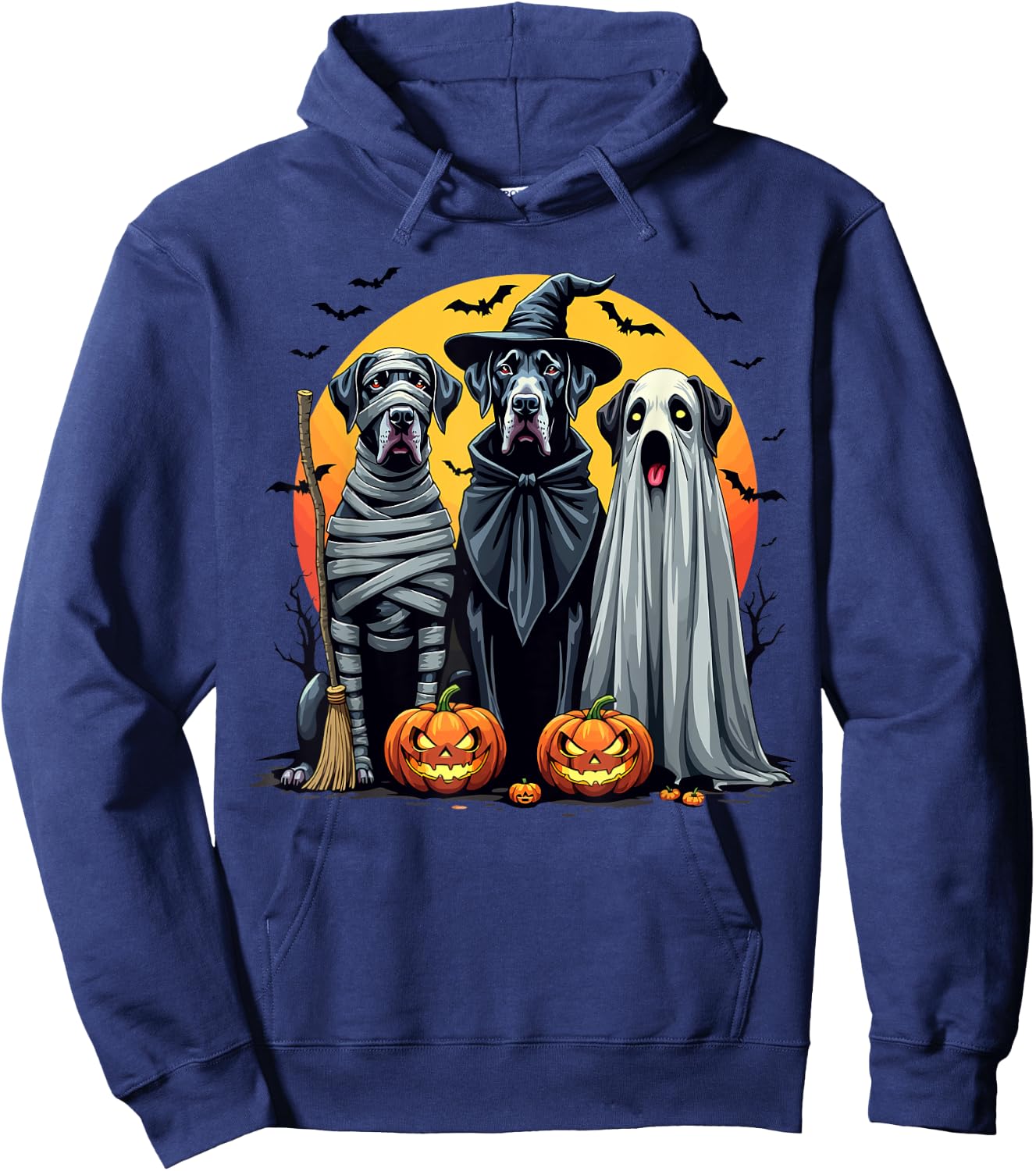 Great Dane Halloween Costume Mummy Witch Ghost Hoodie - Hoodie | Navy