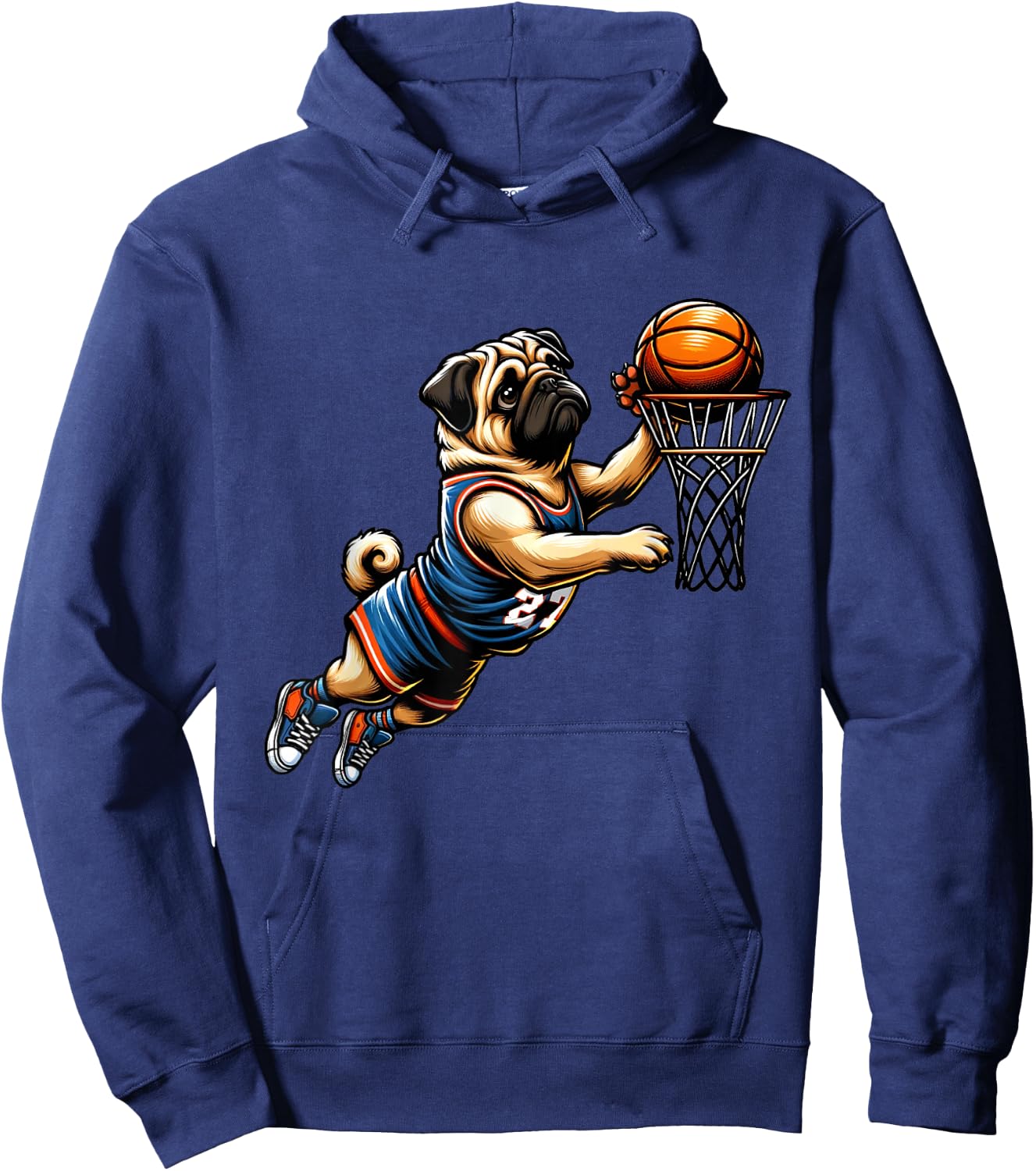 Pug Basketball Dog Lovers Basketball Player Hoodie - Hoodie | Navy