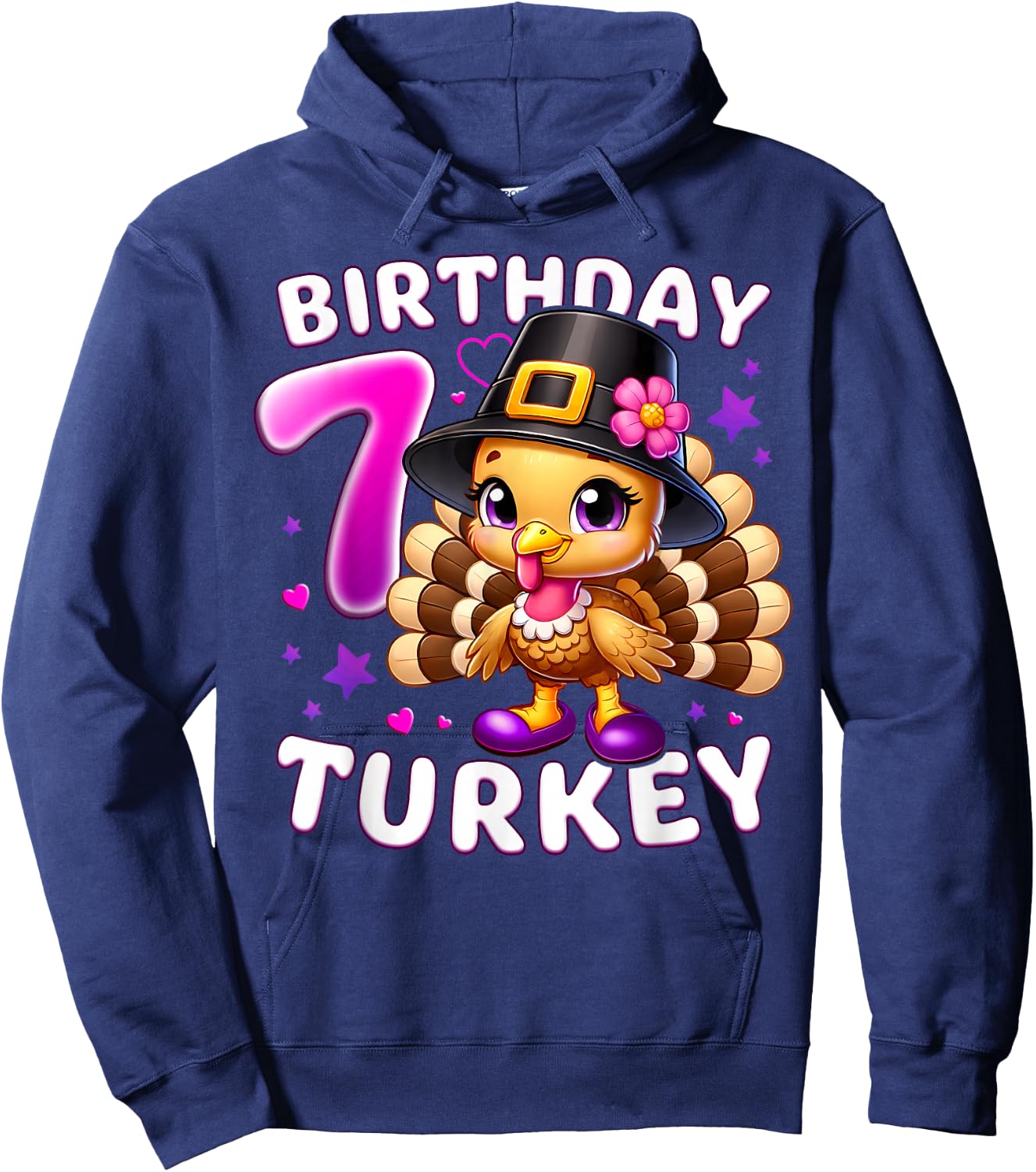 Girls 7th Birthday Thanksgiving Turkey Hoodie - Hoodie | Navy