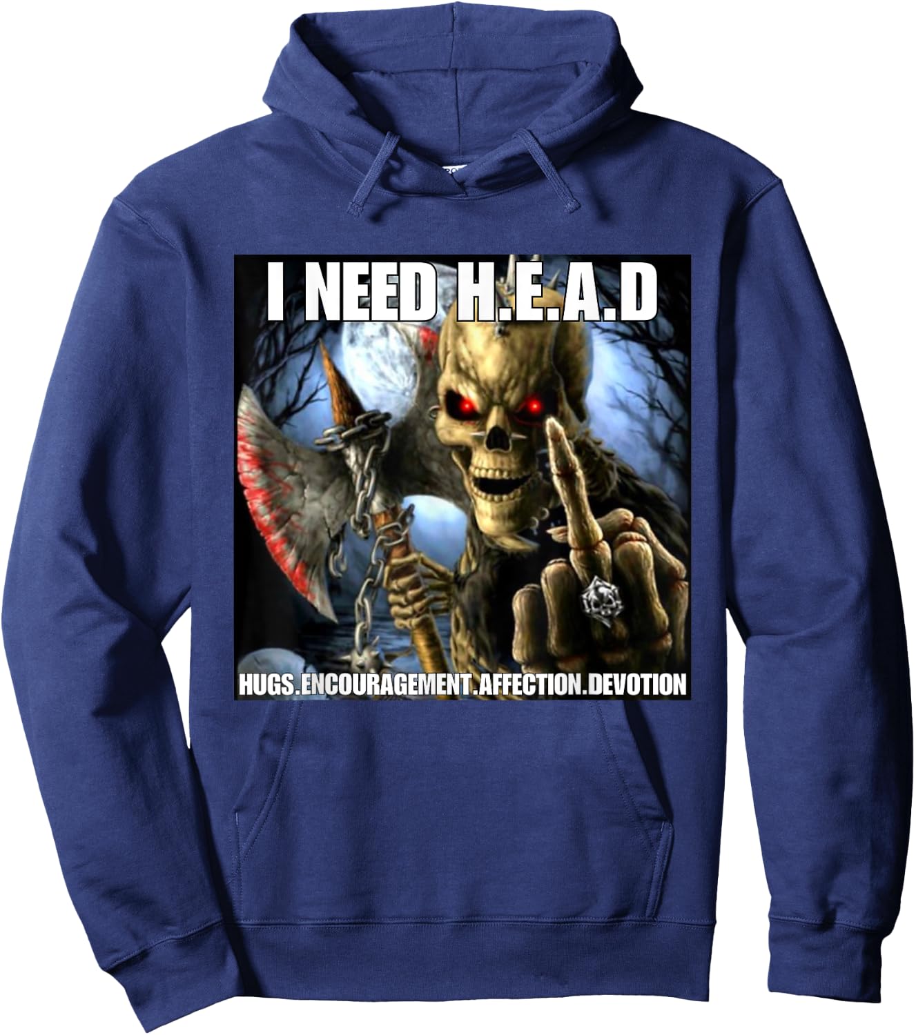 I Need Hugs Funny Cringe Hard Skeleton Meme Hoodie - Hoodie | Navy