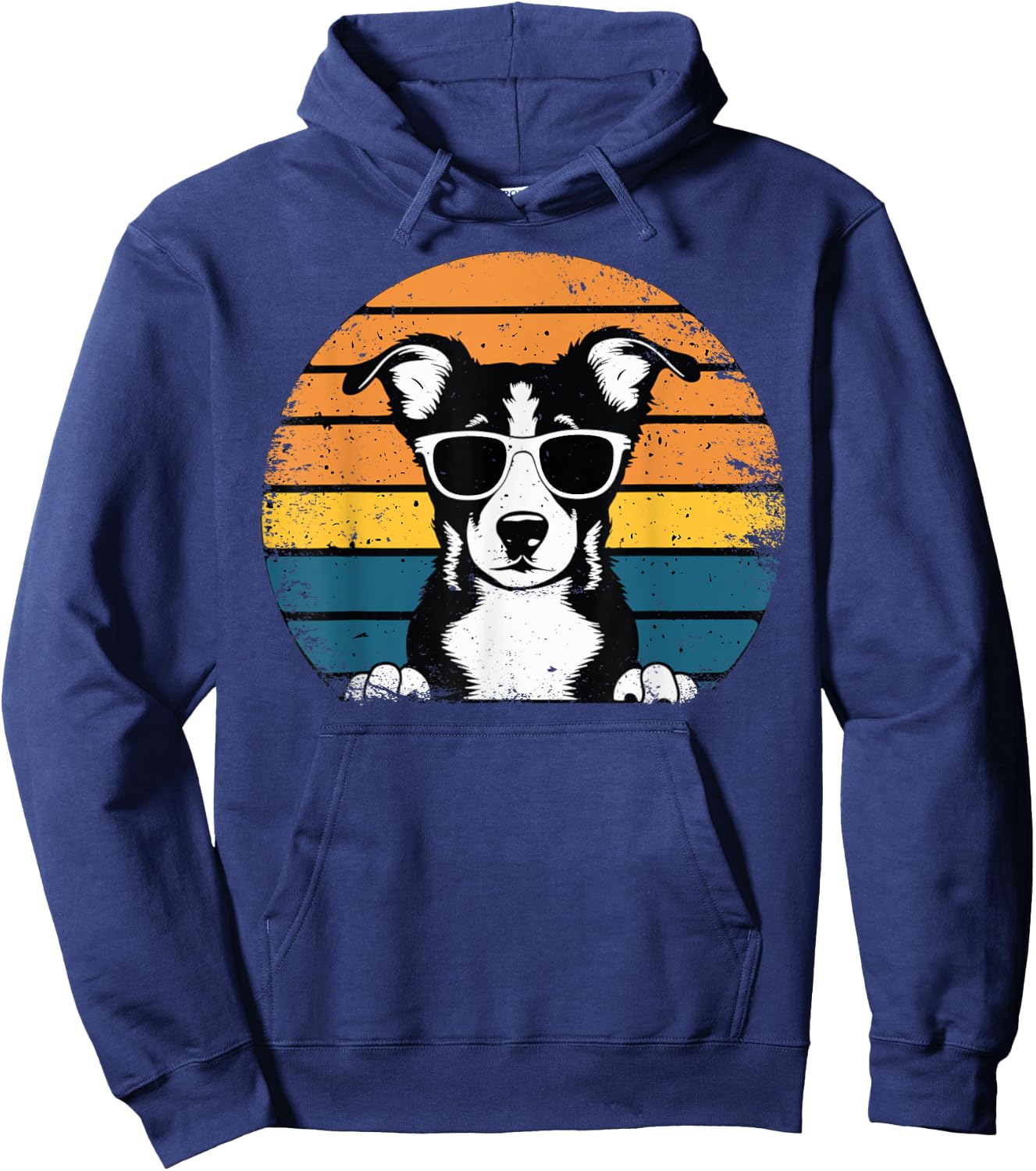 Funny Dog with Sunglasses Vintage Hoodie - Hoodie | Navy