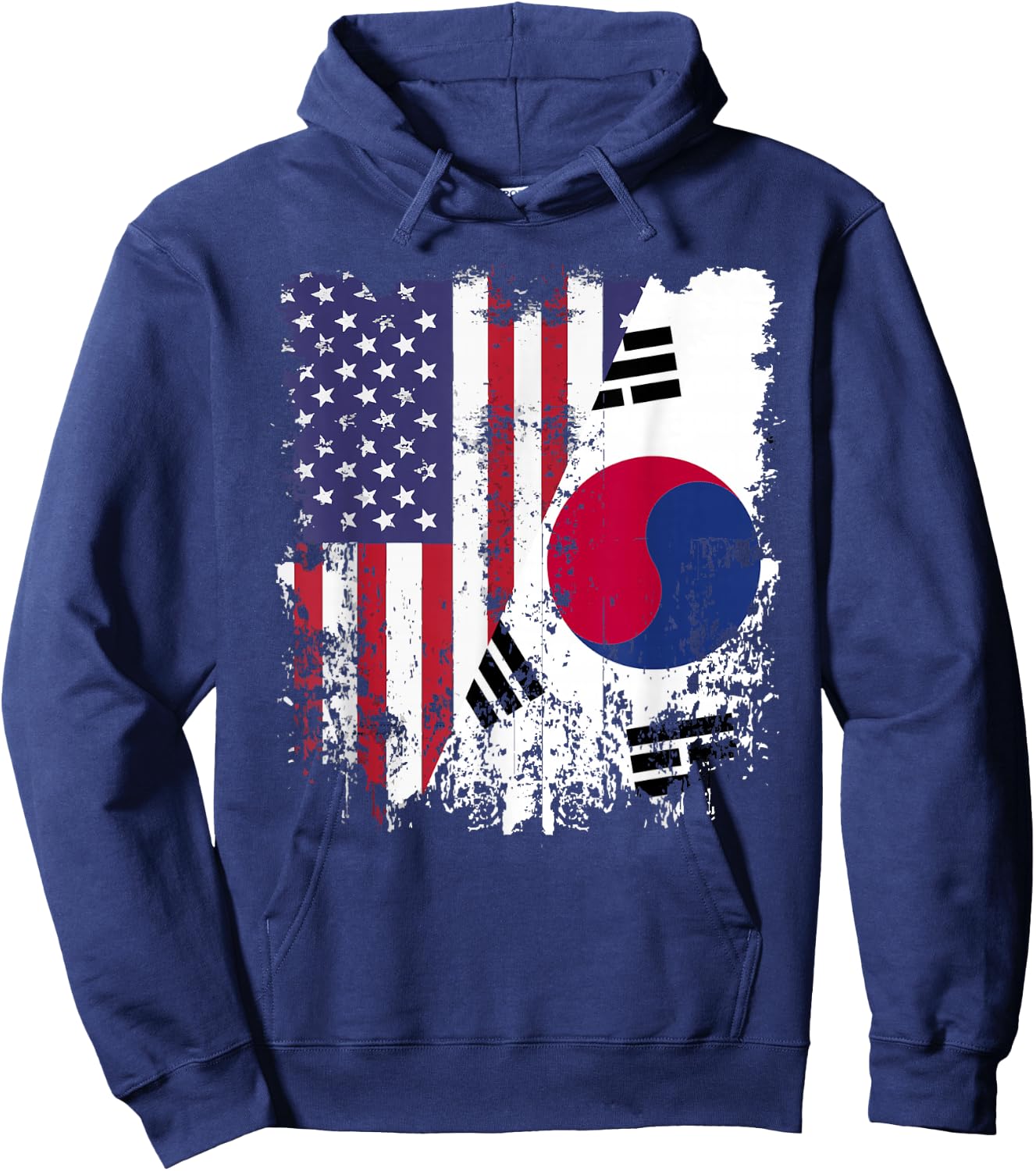 Korean Roots Half American Flag Korea Flag Hoodie - Hoodie | Navy
