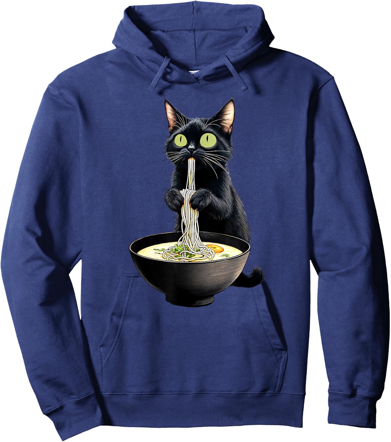 Black Cat Eating Ramen Noodles Japanese Food Hoodie - Hoodie | Navy