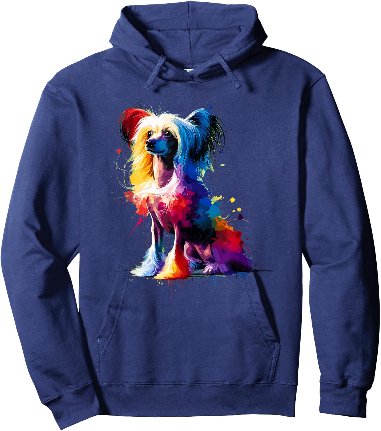 Colorful Splash Art Chinese Crested Dog Crestie Hoodie - Hoodie | Navy