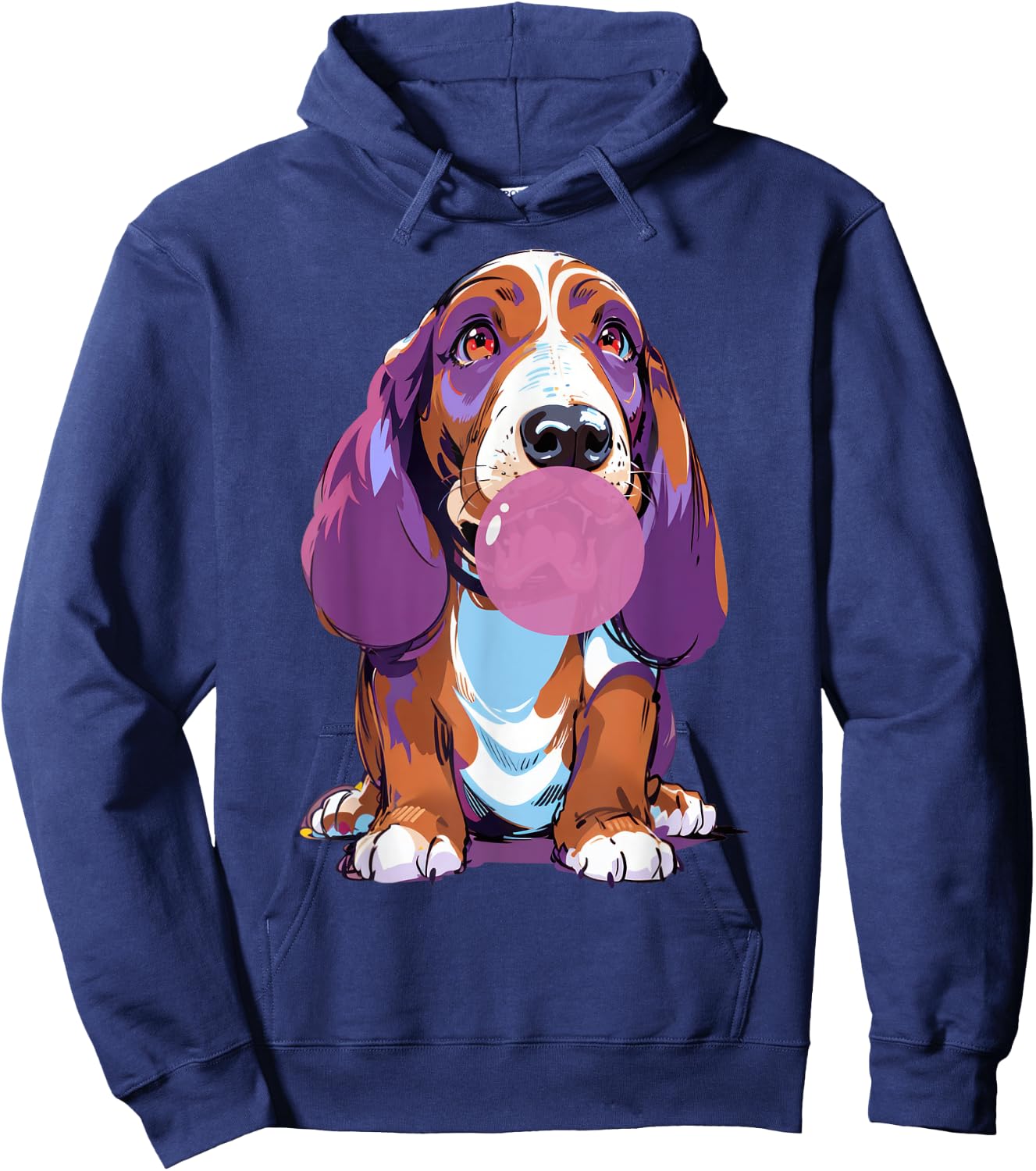 Basset Hound Blowing Bubblegum Playful Design Hoodie - Hoodie | Navy