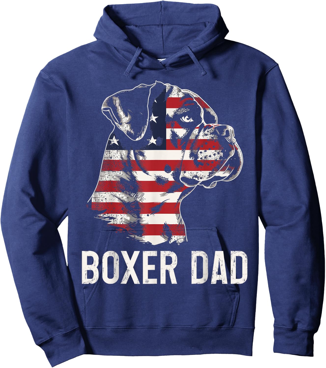 Boxer Dad American Flag Patriotic Dog Hoodie - Hoodie | Navy