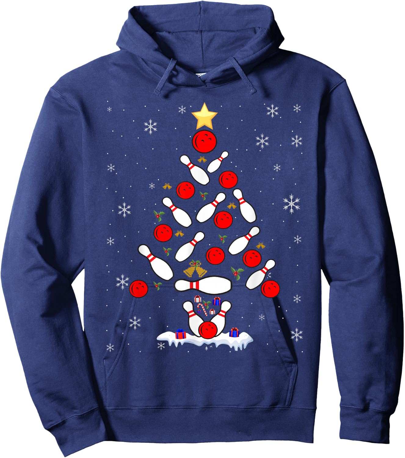 Funny Bowling Christmas Tree Lights Xmas Women Hoodie - Hoodie | Navy