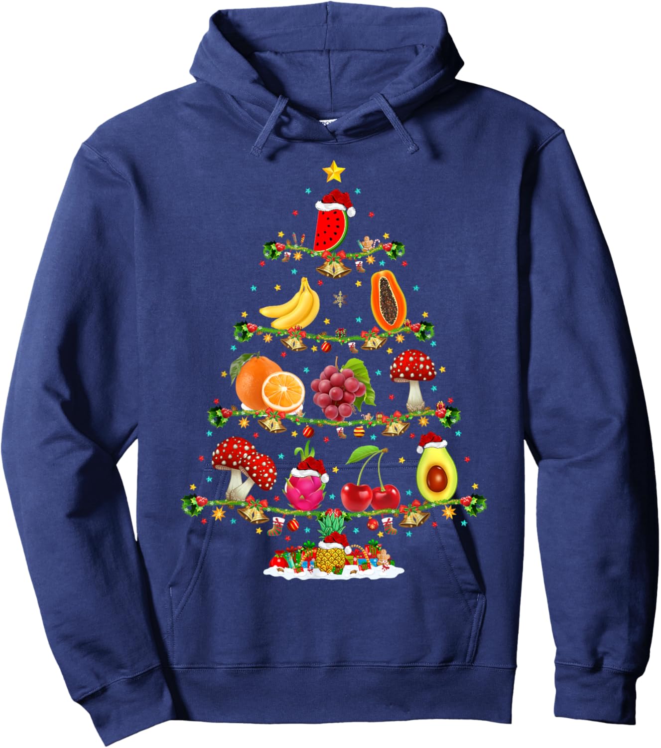 Xmas Lighting Vegetable Fruits Christmas Tree Hoodie - Hoodie | Navy