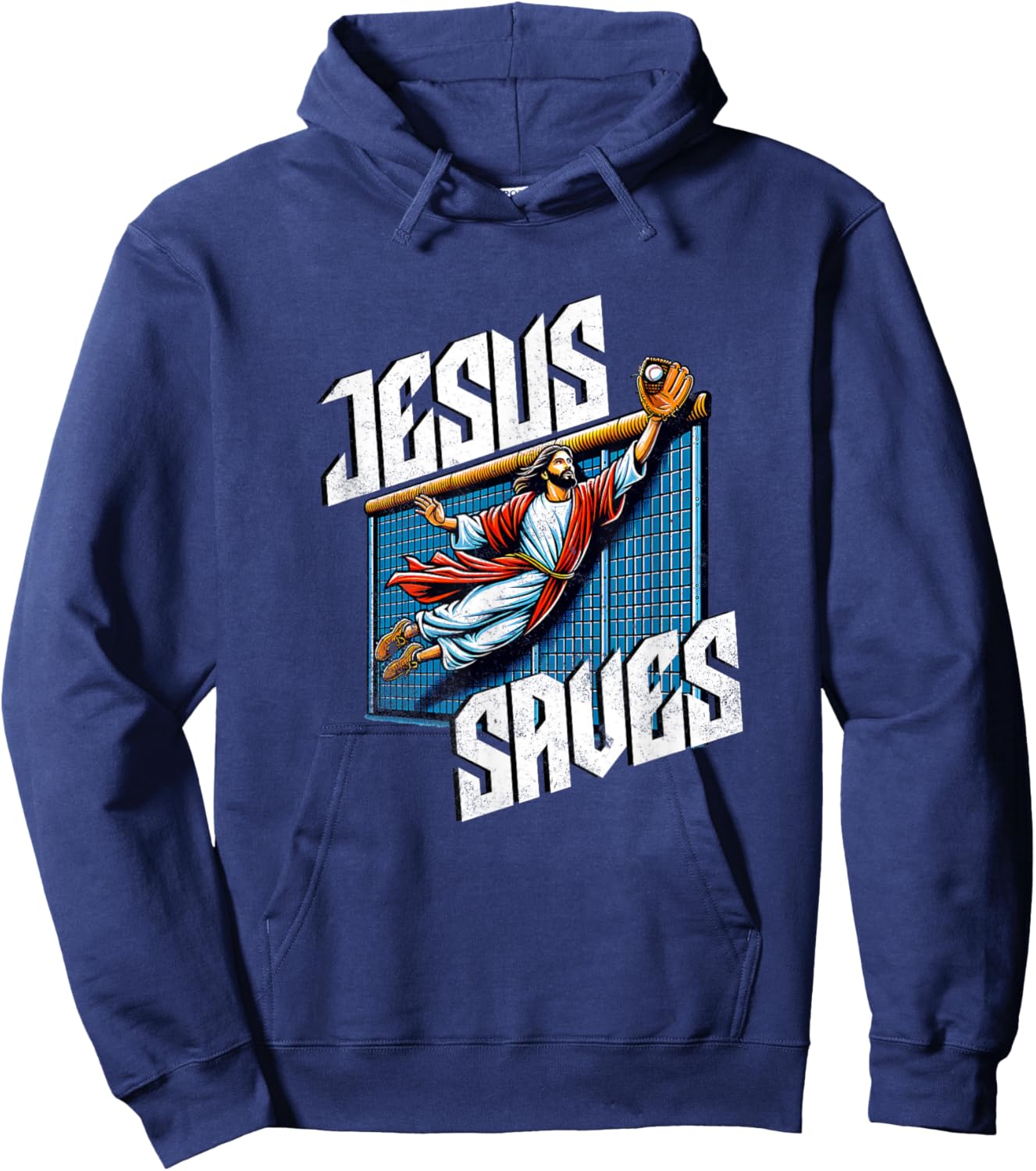 Vintage Jesus Saves Baseball Player Homerun Hoodie - Hoodie | Navy