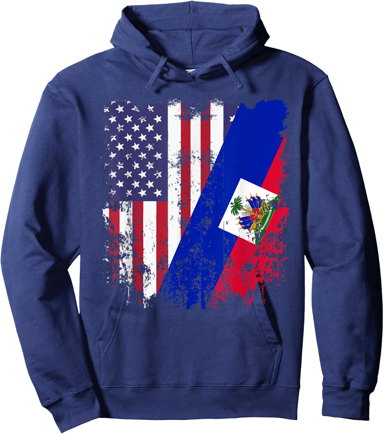 Haitian Roots Half American Flag Haiti Flag Hoodie - Hoodie | Navy