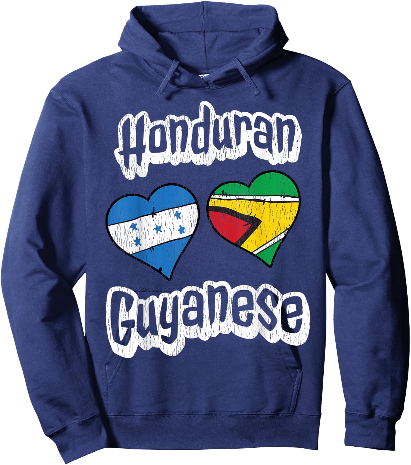 Honduran Guyanese Flag Heart Combo Distressed Hoodie - Hoodie | Navy