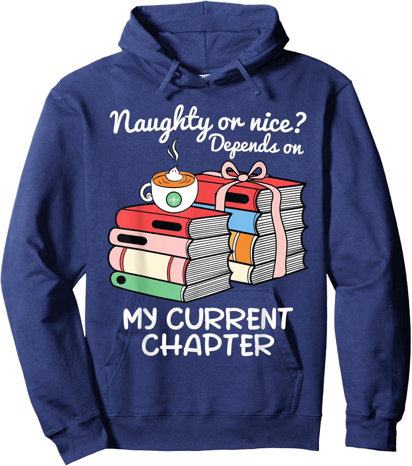 Funny Christmas Book Lovers Naughty or Nice Hoodie - Hoodie | Navy