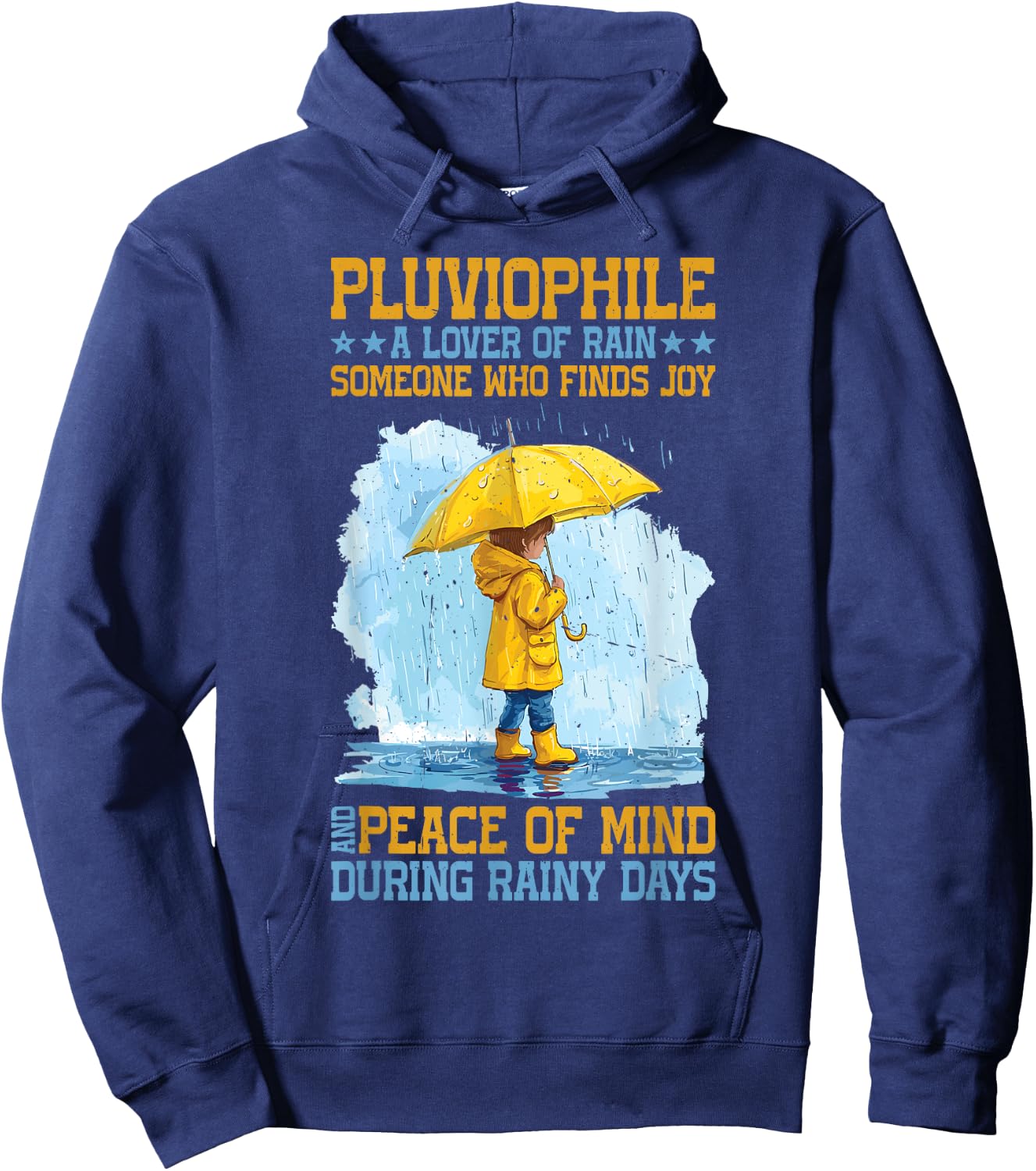 Someone Who Finds Joy And Peace During Rainy Days Pluviophile, A Lover Of Rain -Adult Black Small Modern Classic Short Sleeve Classic Fit Round Neck Themed Hoodie - Hoodie | Navy