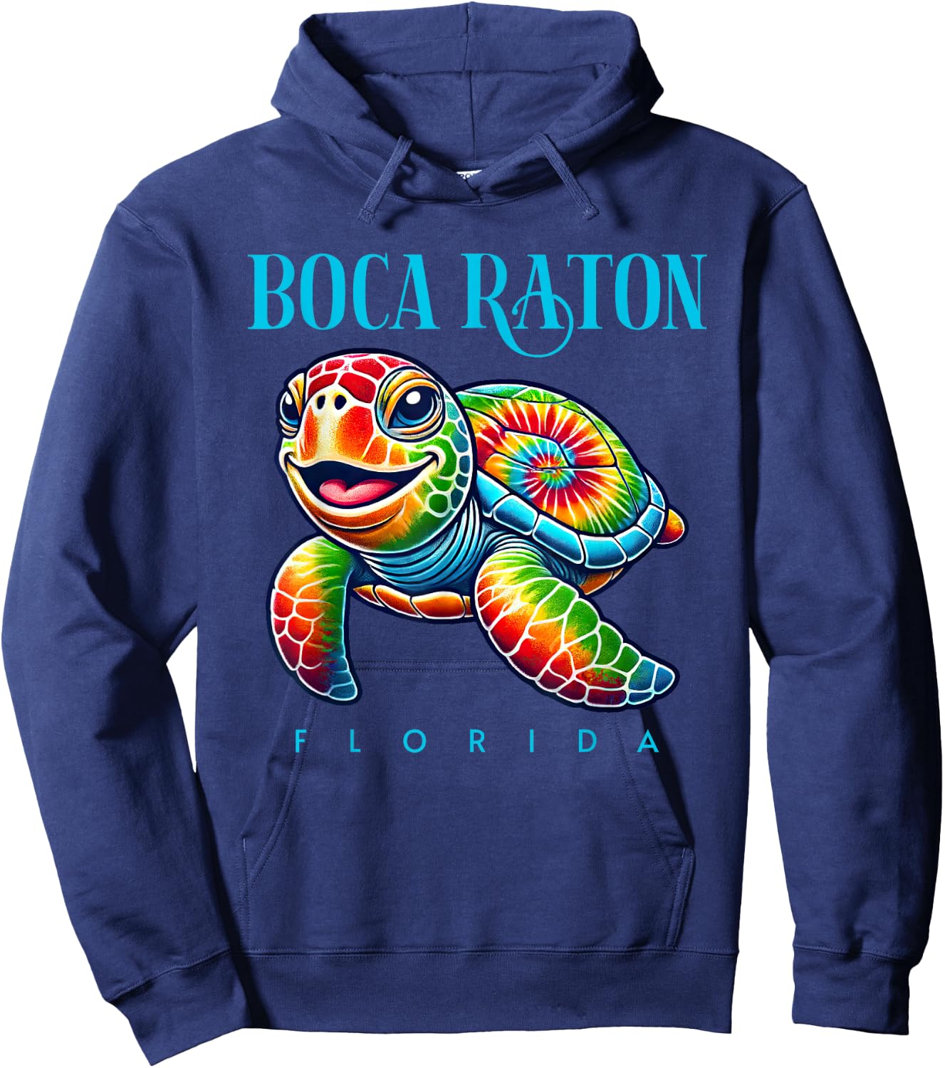 Boca Raton Florida Smiling Tie Dye Sea Turtle Hoodie - Hoodie | Navy