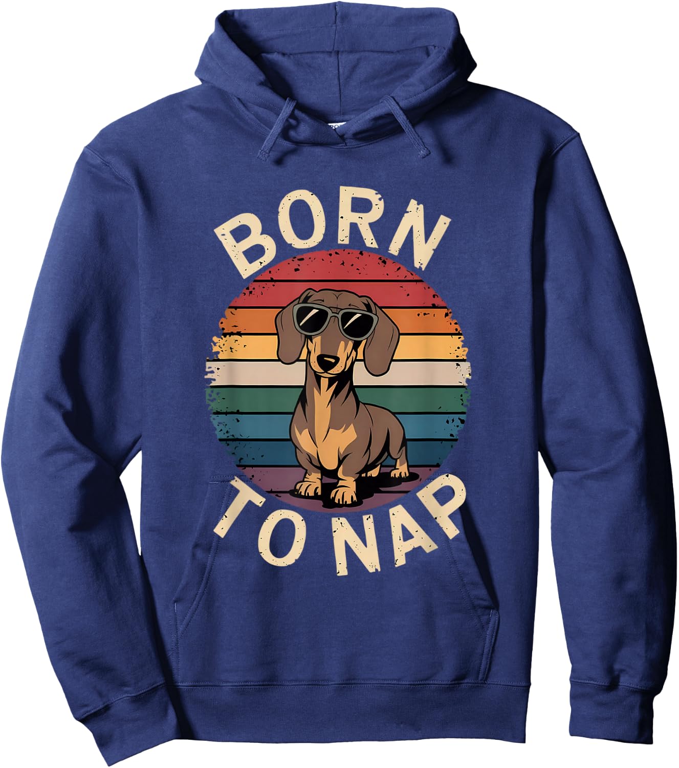 Retro Dachshund Sunset Born To Nap Hoodie - Hoodie | Navy