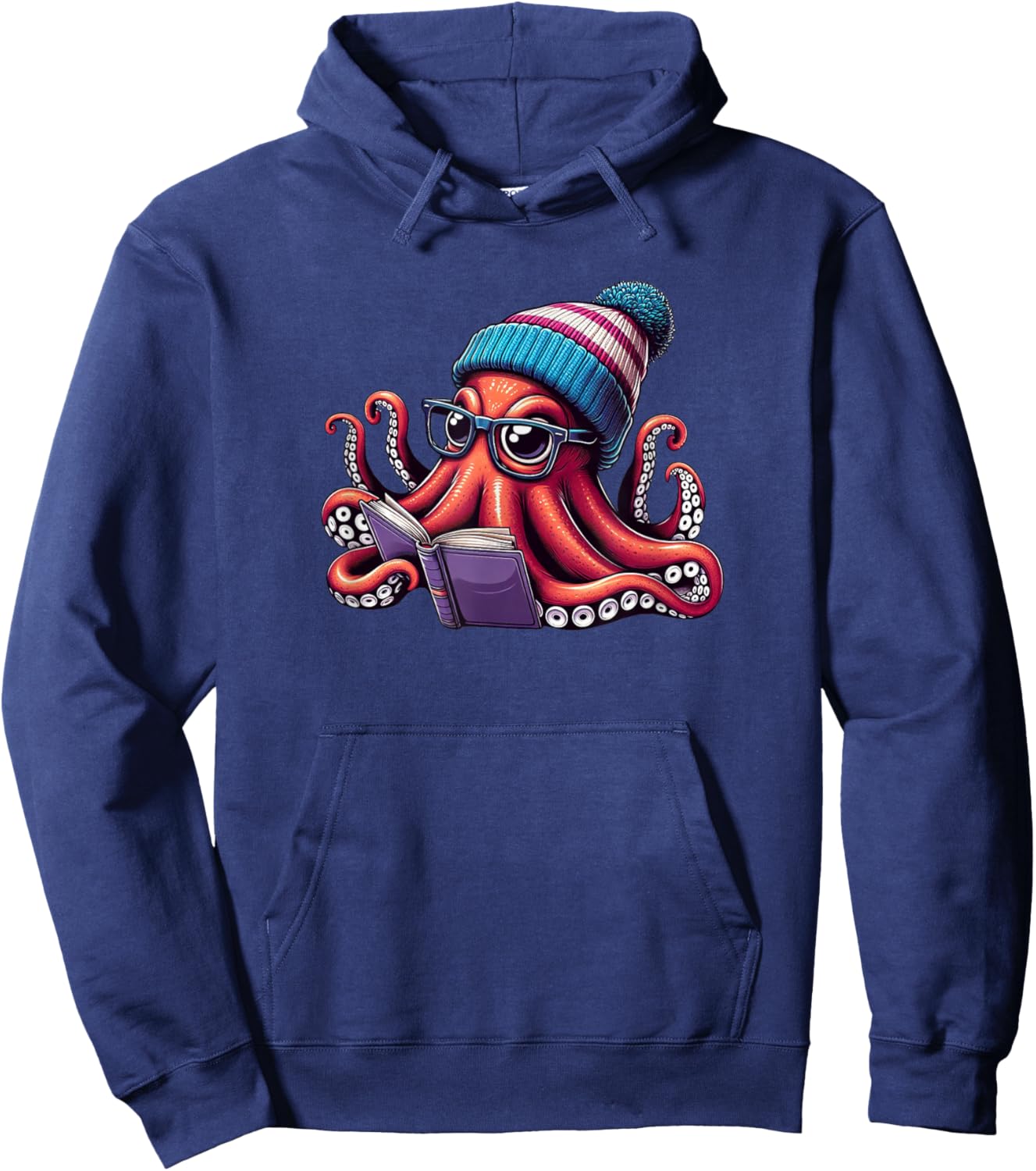 Octopus Reading Book, Kraken Book Lover Hoodie - Hoodie | Navy