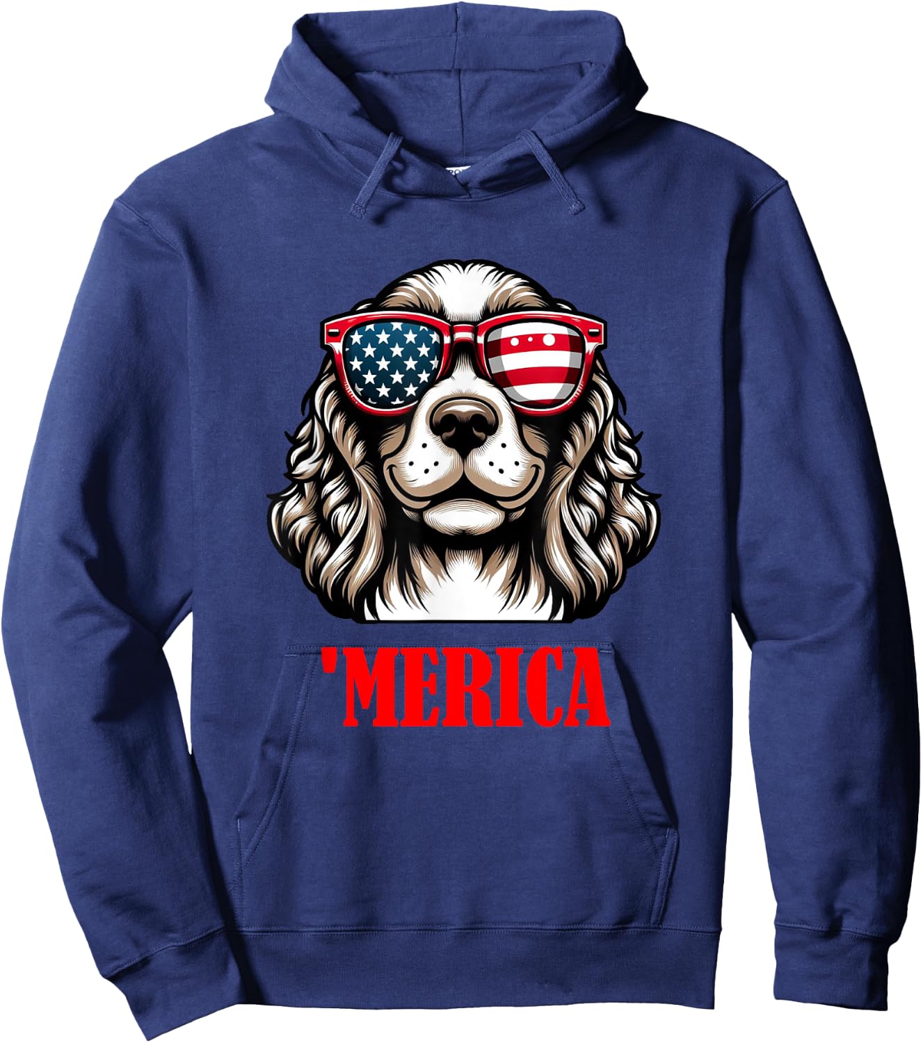 Cocker Spaniel Merica 4th of July US Flag Hoodie - Hoodie | Navy