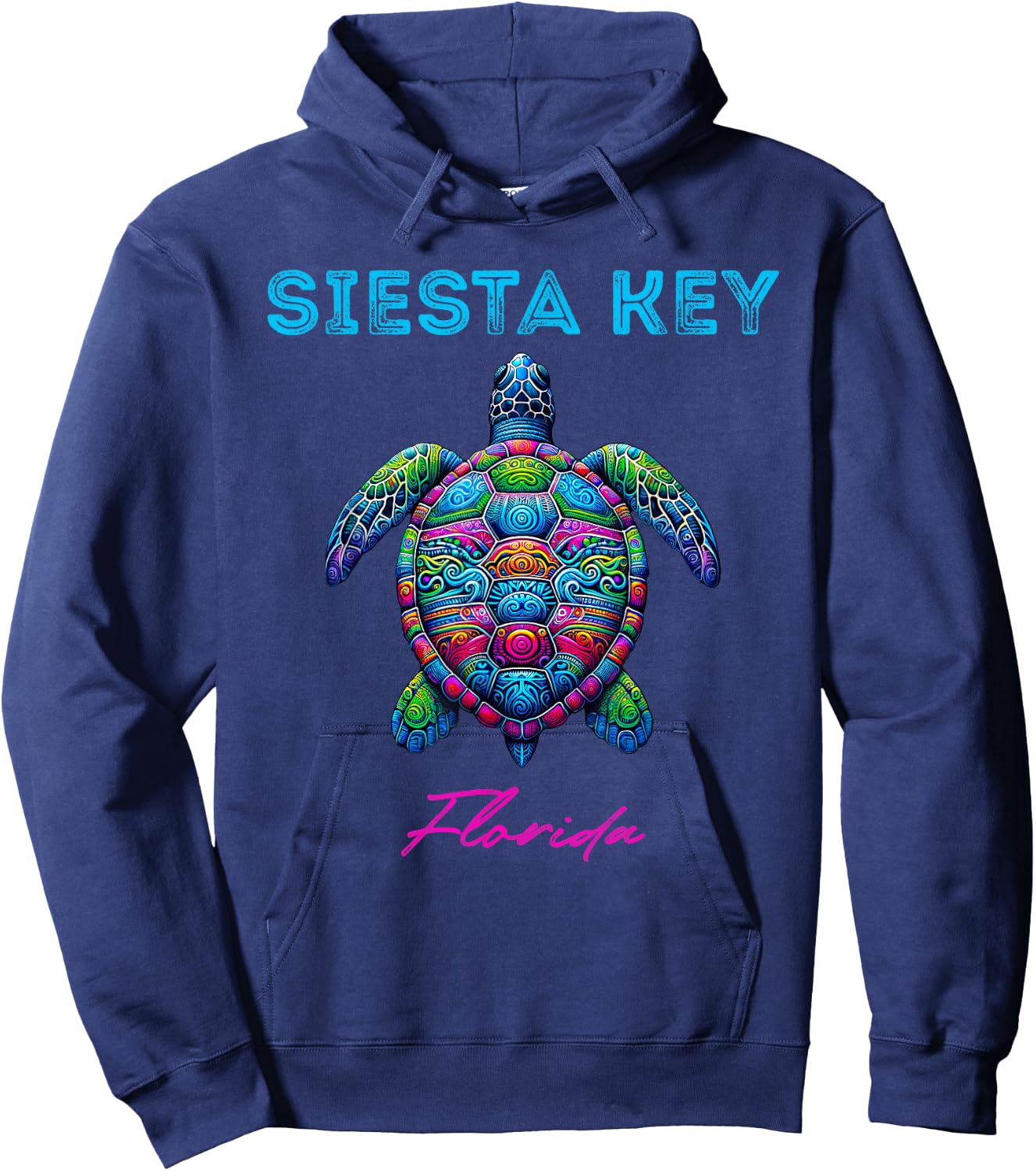 Siesta Key Florida Tribal Beach Sea Turtle Hoodie - Hoodie | Navy