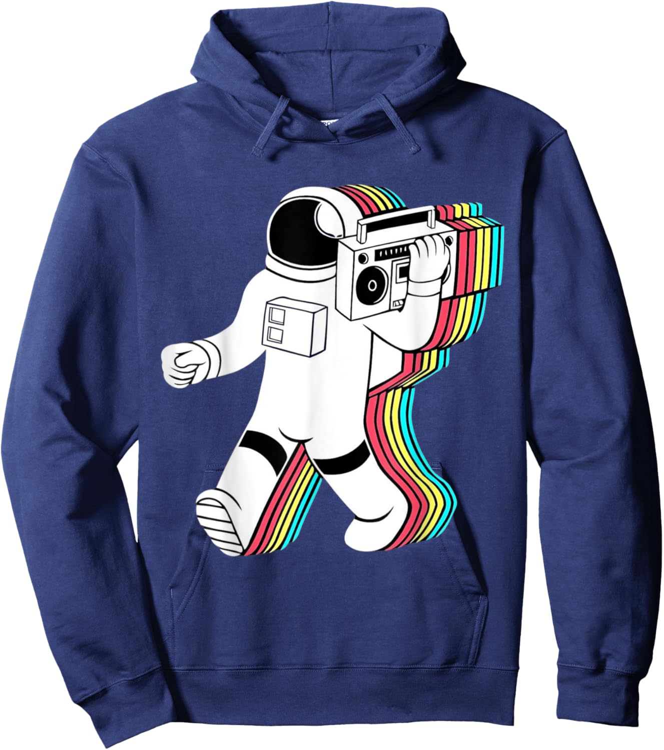 Cartoon Astronaut Holding A Vintage Boombox Hoodie - Hoodie | Navy