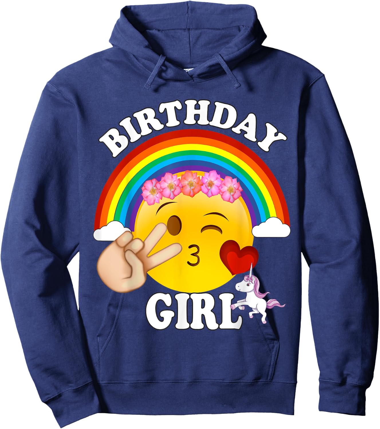 Birthday For Girls Unicorn Rainbow Heart Kiss Hoodie - Hoodie | Navy