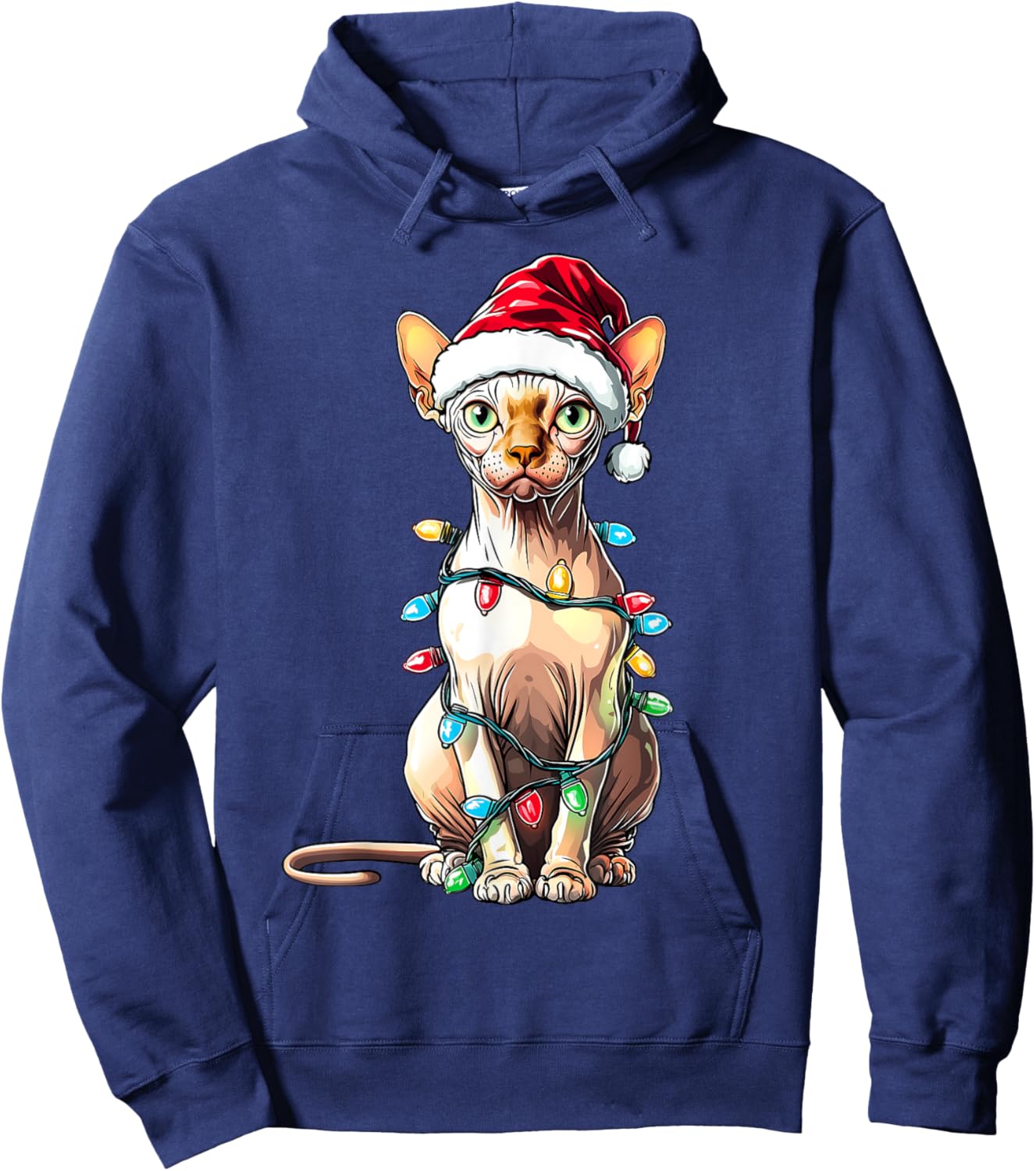 Sphynx Cat Christmas Hat Xmas Women Kids Hoodie - Hoodie | Navy