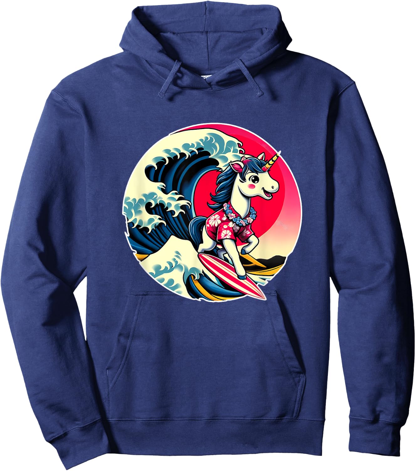 Great Wave Kanagawa Unicorn Surfing Hoodie - Hoodie | Navy