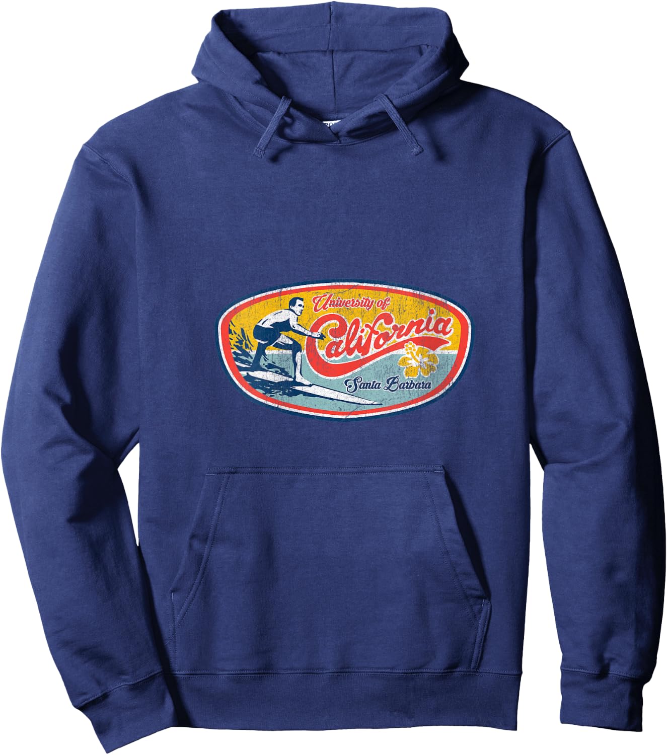 Vintage Retro Surf Style UCSB V-Neck Hoodie - Hoodie | Navy