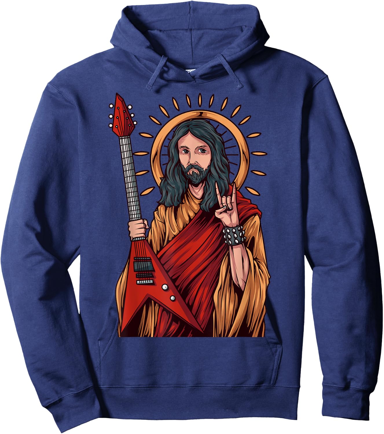Jesus Playing Heavy Metal Guitar Hoodie - Hoodie | Navy