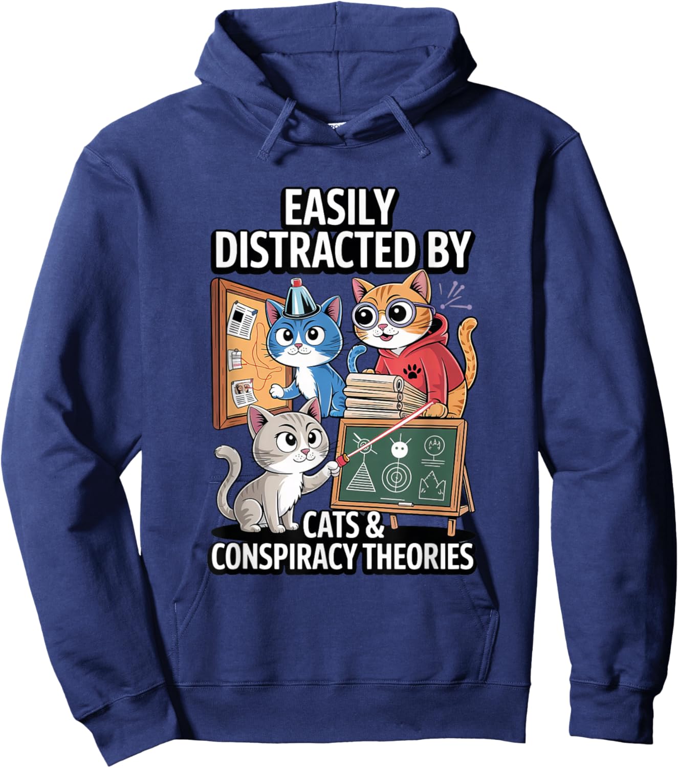Easily Distracted By Cats & Conspiracy Theories Hoodie - Hoodie | Navy