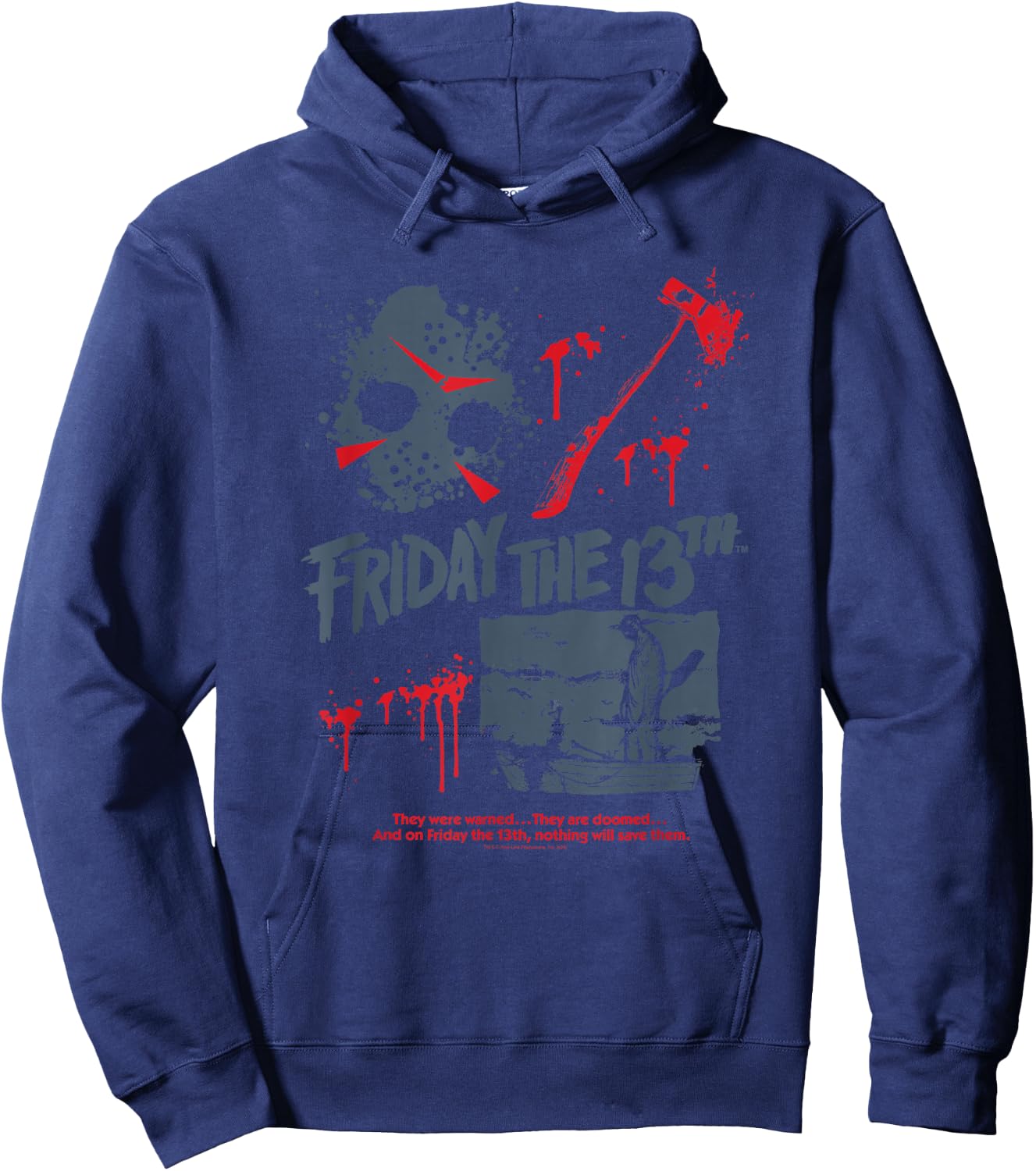 Friday The 13th Jason Mask Bloody Weapon Hoodie - Hoodie | Navy