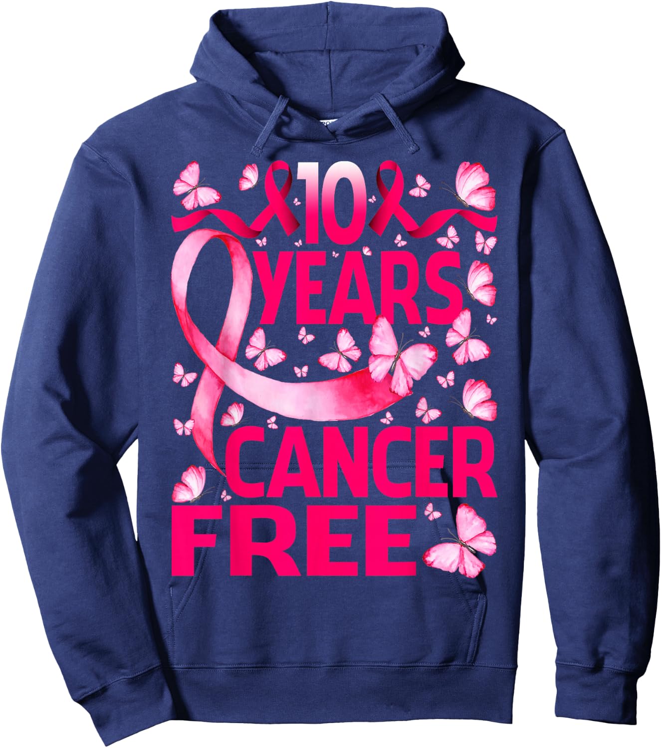 10 Years Breast Cancer Free Survivor Butterfly Hoodie - Hoodie | Navy