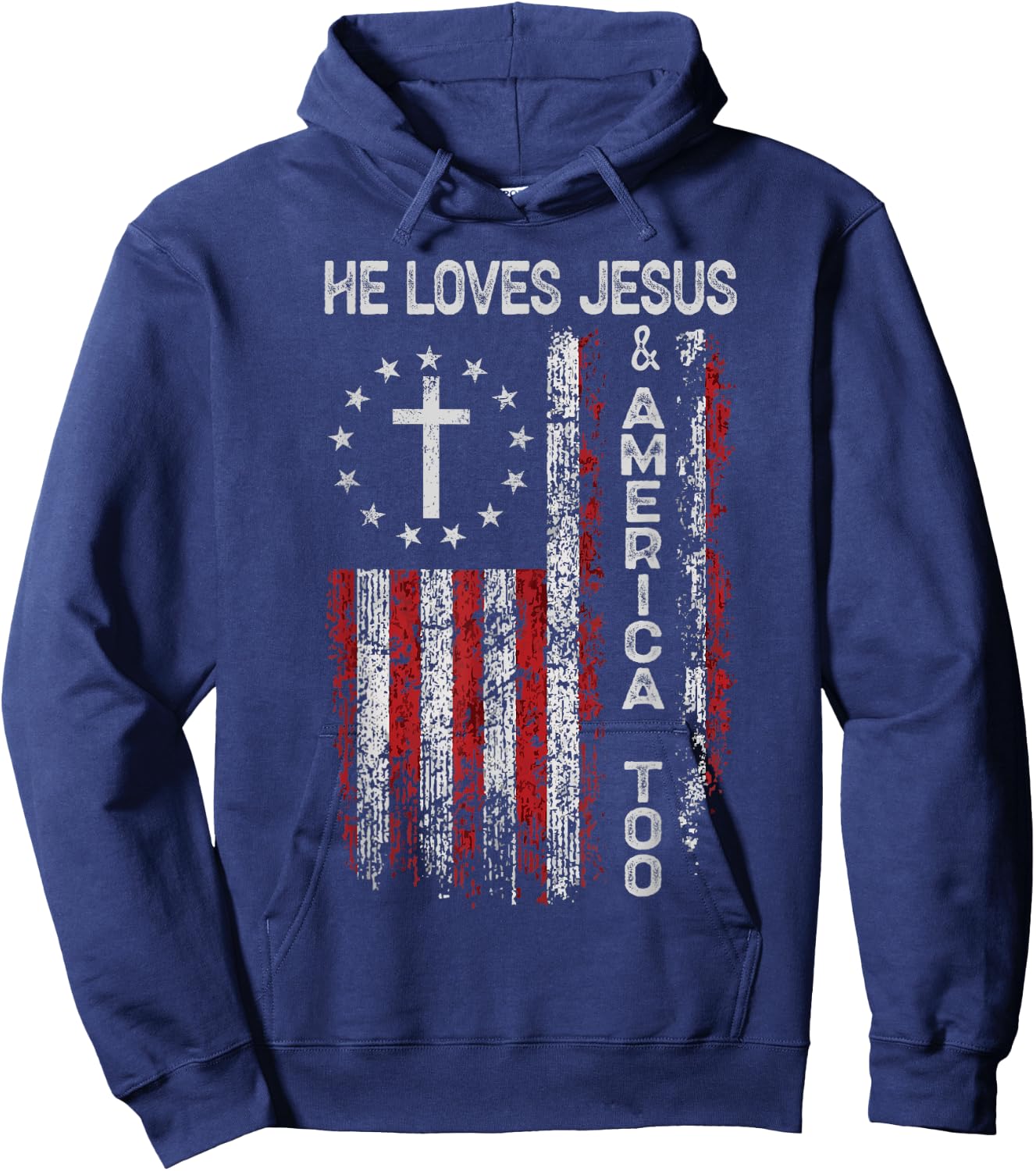 He Loves Jesus and America Too Men USA Hoodie - Hoodie | Navy