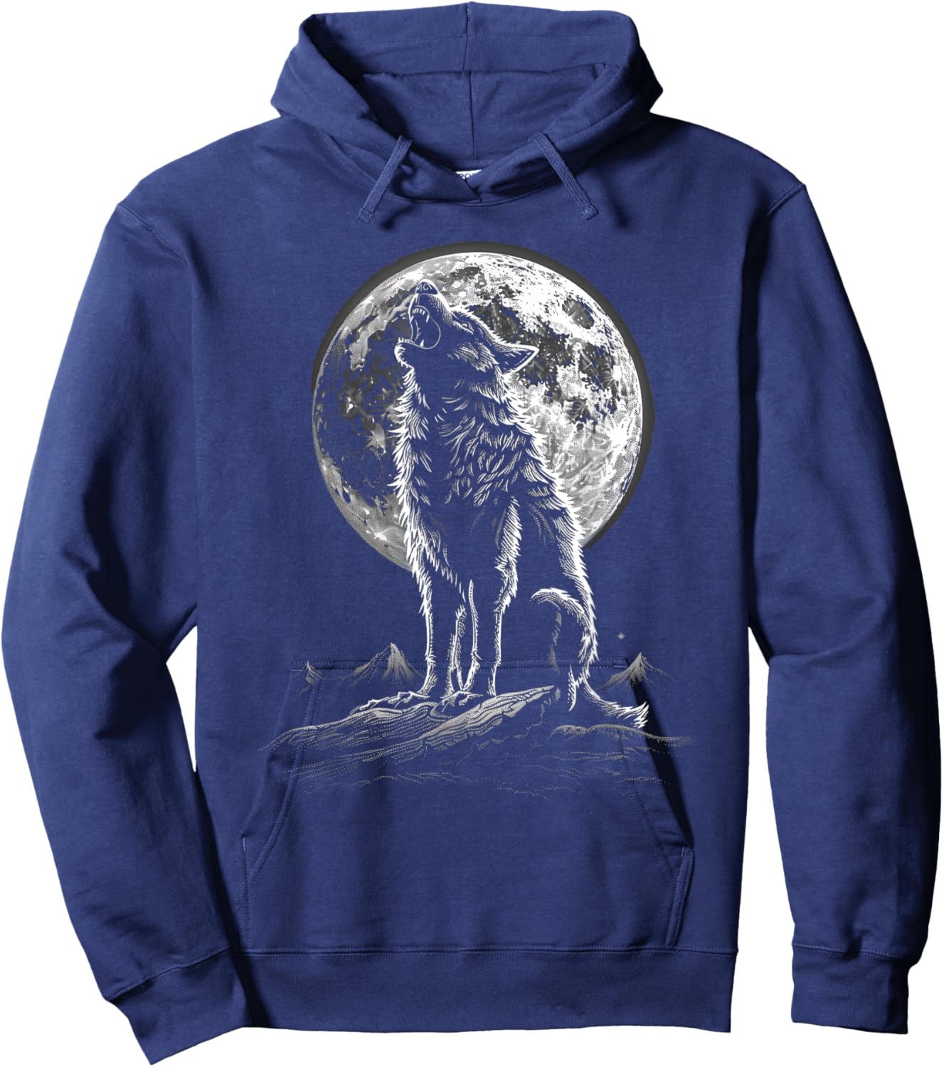 Wolf retro design Moon Grey Howling distressed Hoodie - Hoodie | Navy