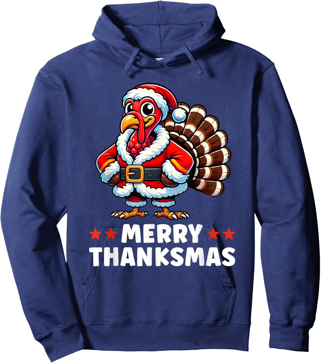 Merry Thanksmas Thanksgiving Turkey Xmas Funny Hoodie - Hoodie | Navy