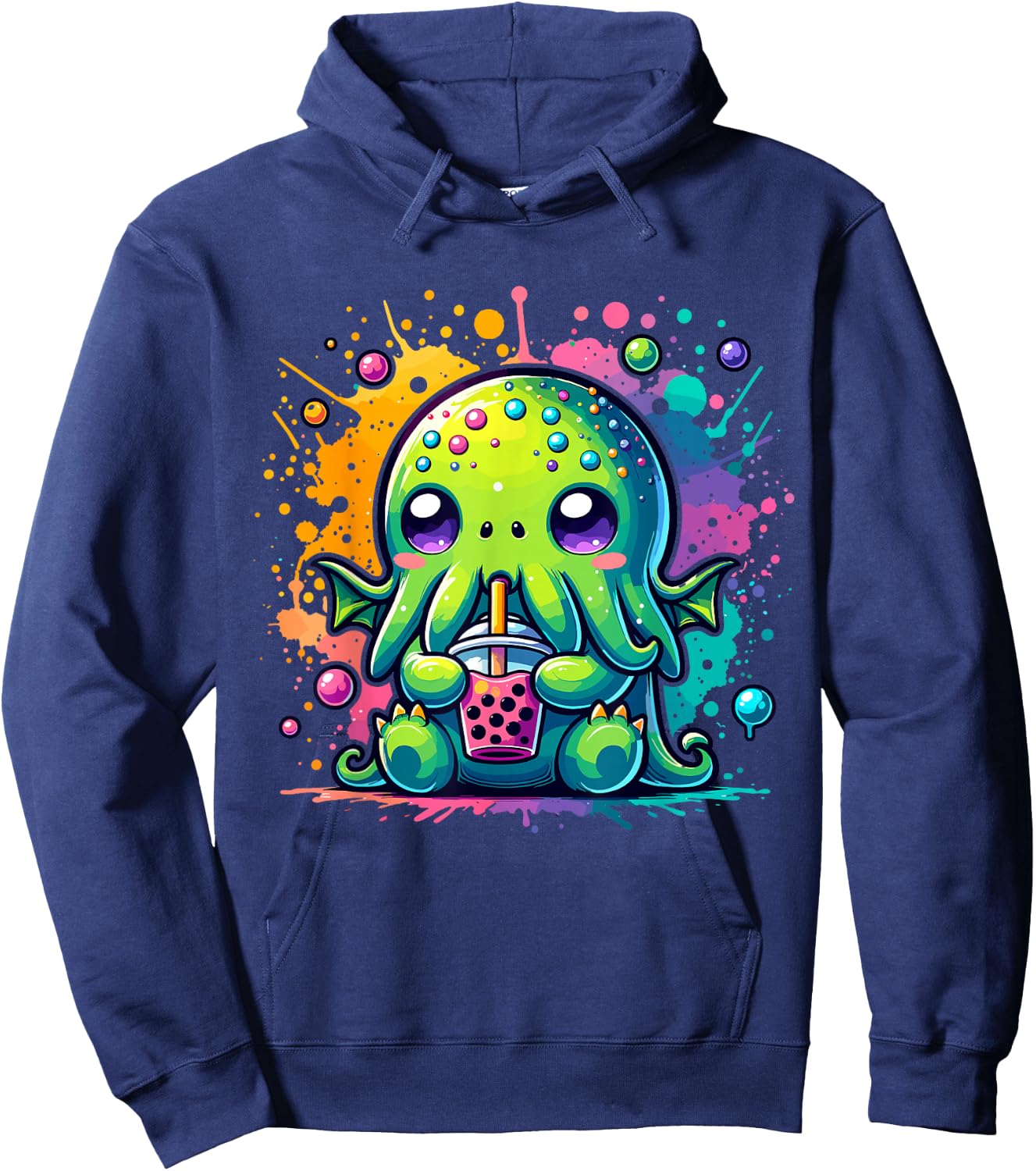 Cthulhu Kawaii Anime Alien Bubble Tea Hoodie - Hoodie | Navy