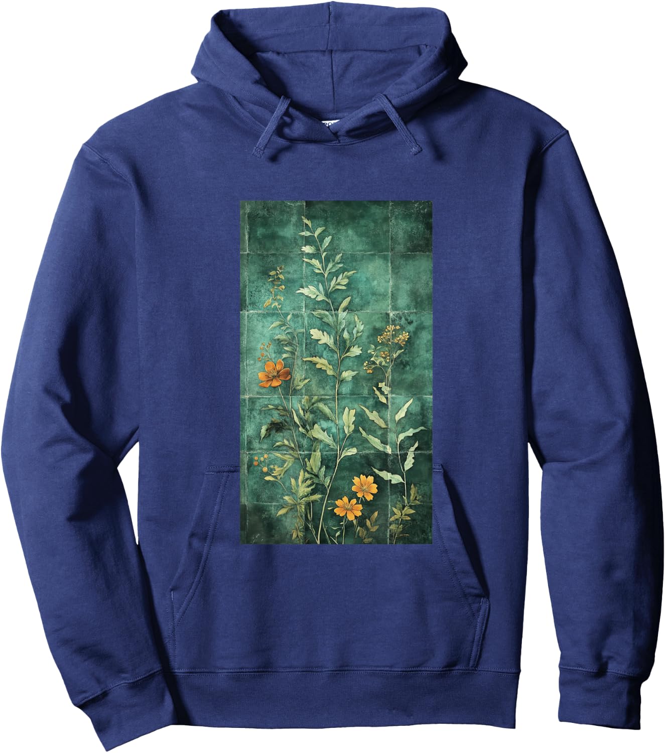 Vibrant Mosaic Tiles Floral Botanical Floral Hoodie - Hoodie | Navy