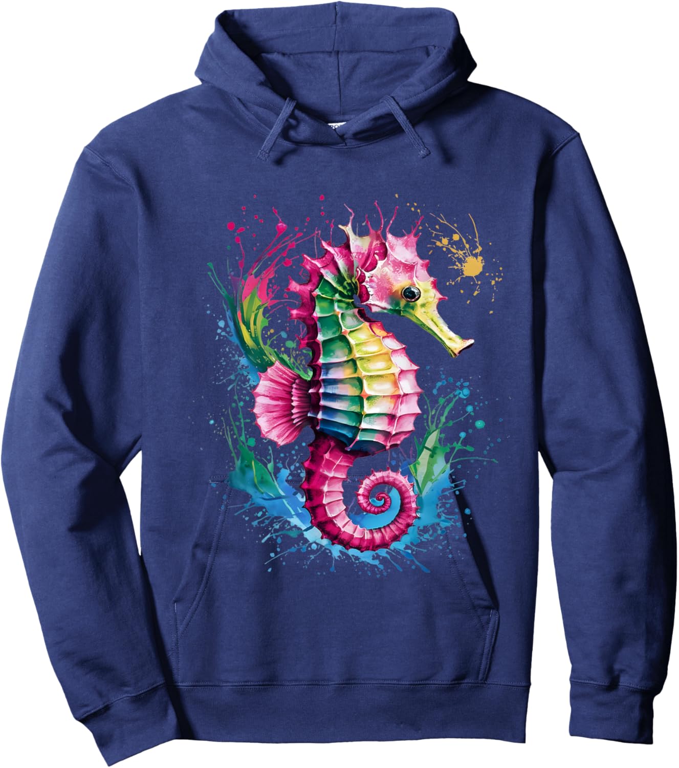 Seahorse Men Woman Colorful Watercolor Seahorse Hoodie - Hoodie | Navy