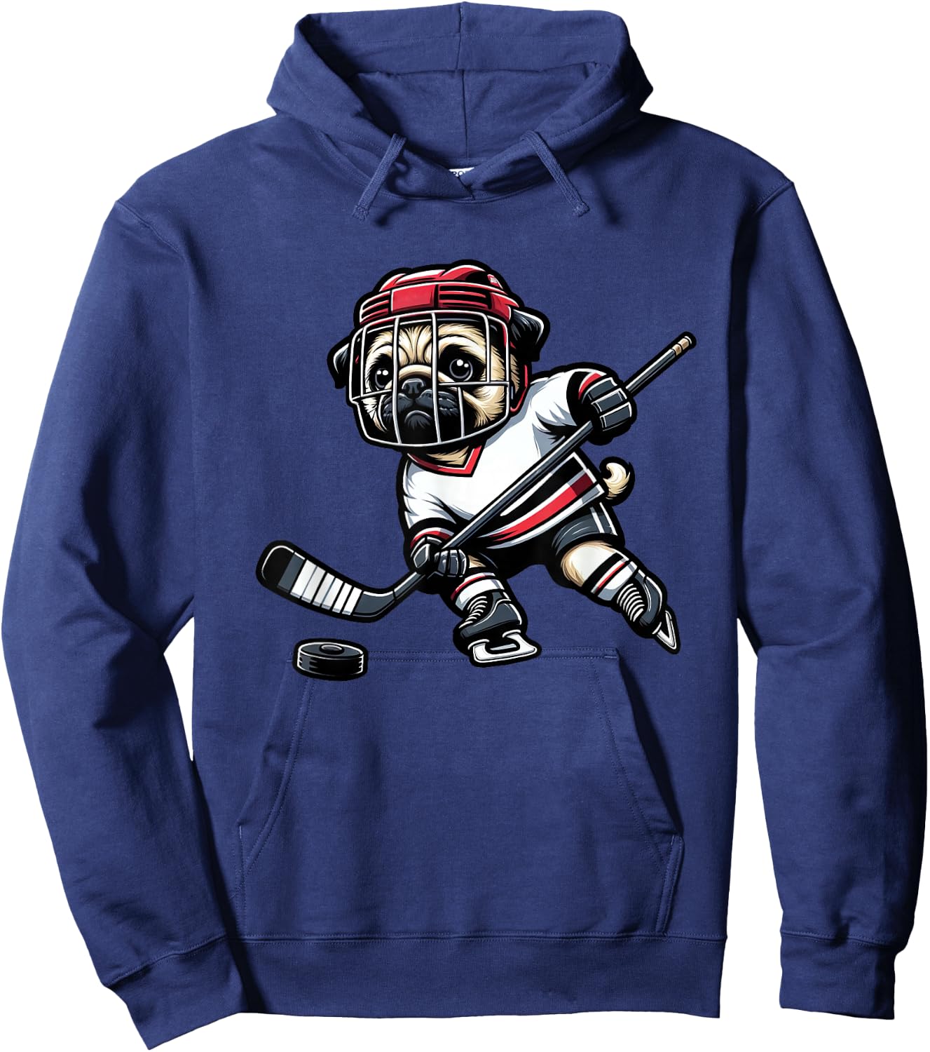 Cute Pug Hockey Player Dog Women Girls Kids Hoodie - Hoodie | Navy