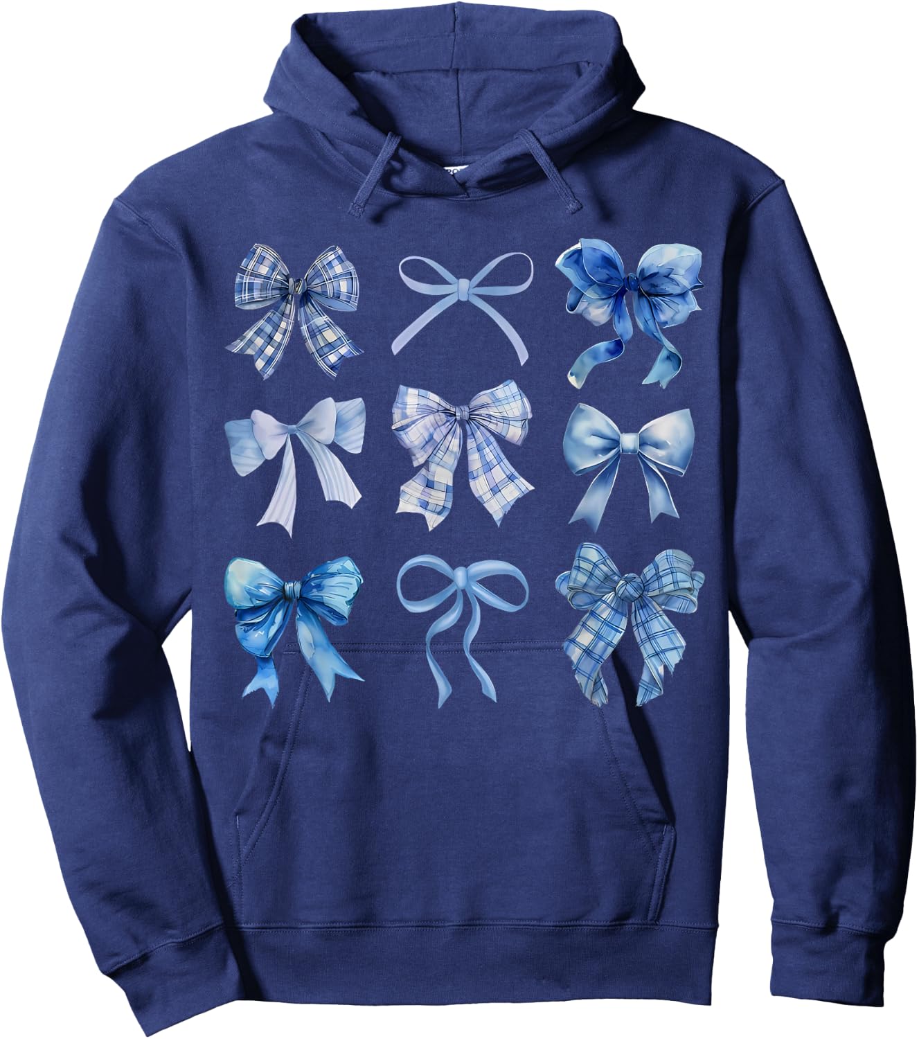 Blue Bow and Ribbon Cute Graphic Hoodie - Hoodie | Navy