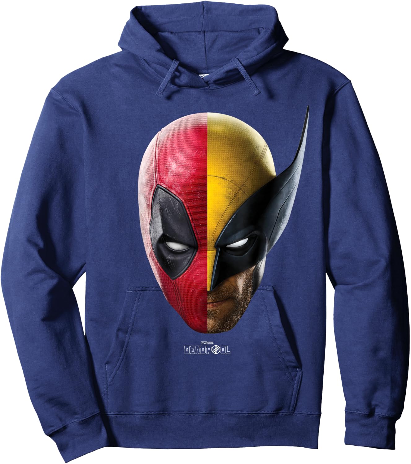 Marvel Deadpool & Wolverine Split Face Portrait Hoodie - Hoodie | Navy