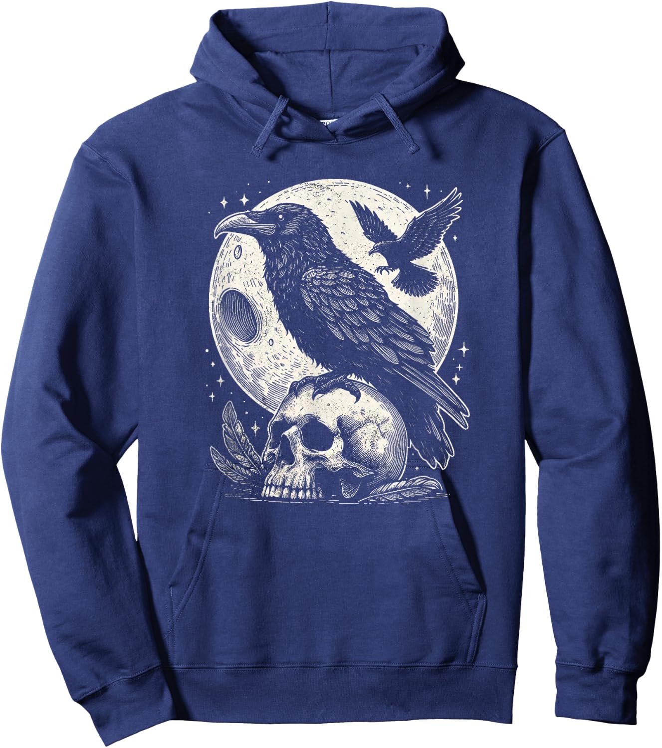 Gothic Raven Skull And Moon Art Crow Design Hoodie - Hoodie | Navy