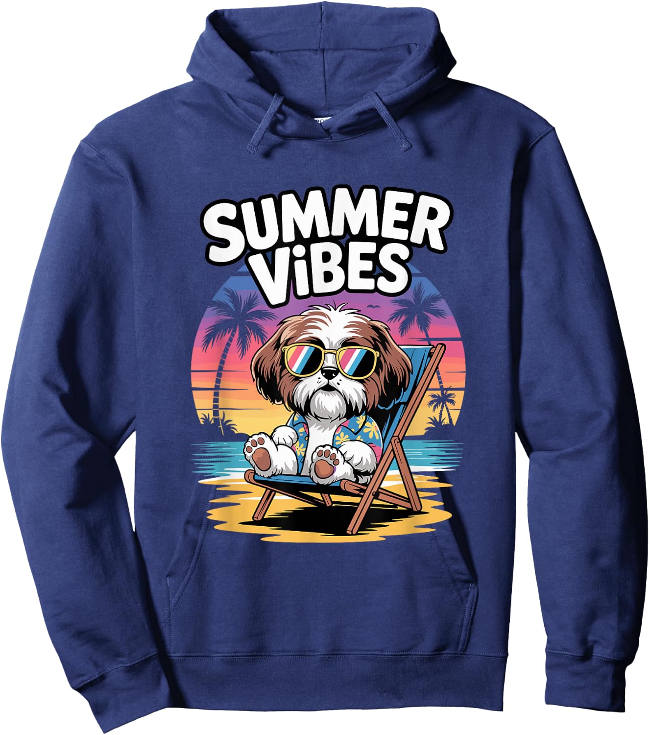 Funny Summer Shih Tzu Beach Dog Vacation Hoodie - Hoodie | Navy