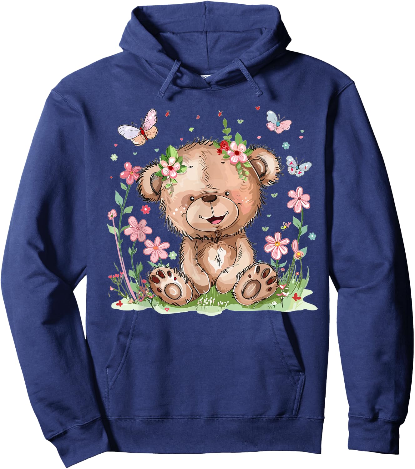 Cute Teddy Bear with Flowers I Kids Teddy Hoodie - Hoodie | Navy