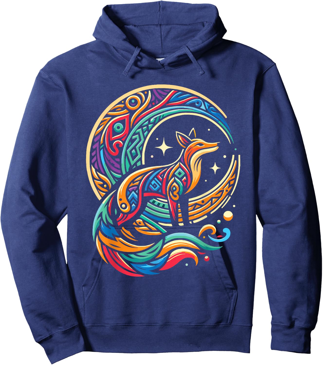Fox Tribal Wildlife Animal Forest - Moon Hoodie - Hoodie | Navy