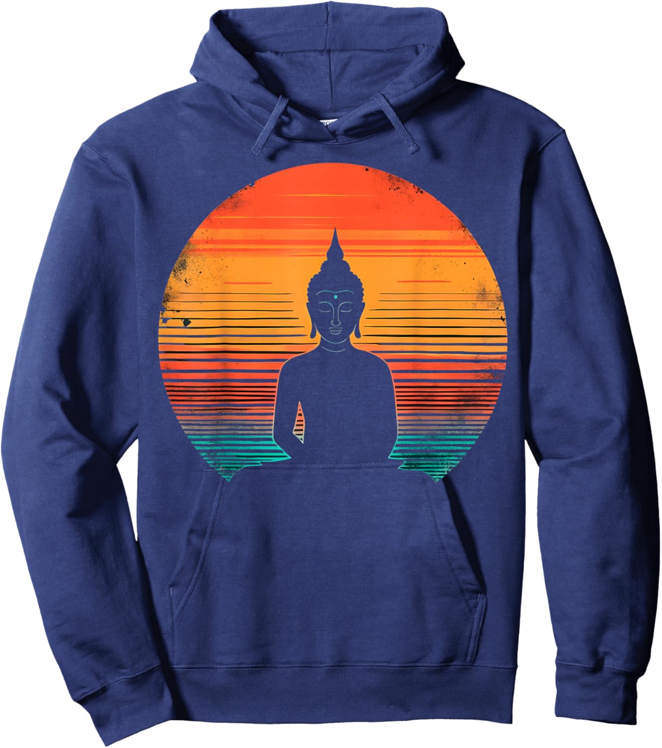 Retro Sunset Buddha Meditation Spiritual Hoodie - Hoodie | Navy