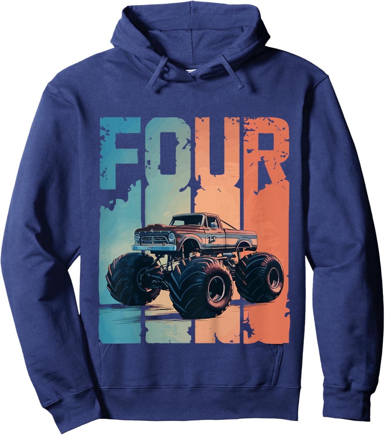 Monster Truck 4th Birthday Hoodie - Hoodie | Navy