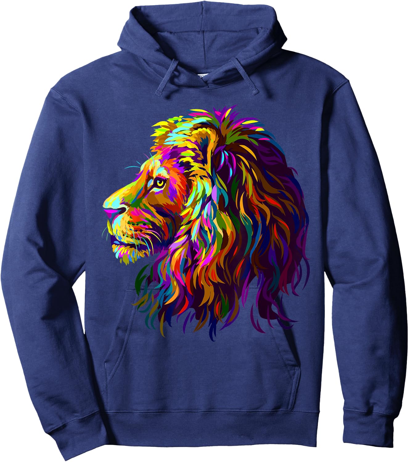 Colorful Lion Head Design Pop Art Style Hoodie - Hoodie | Navy