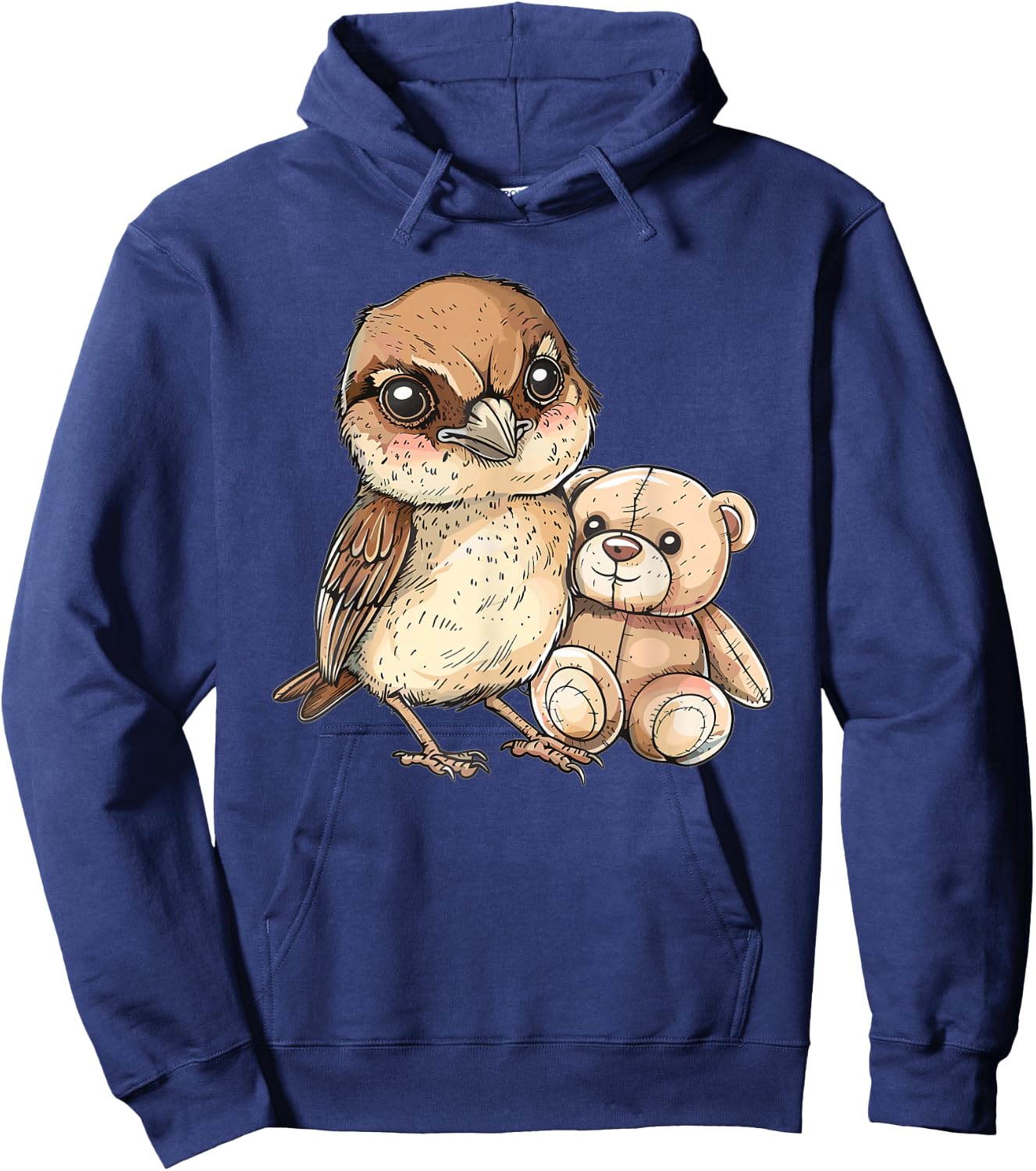 Cute Sparrow With Teddy Bear I Sparrow Hoodie - Hoodie | Navy