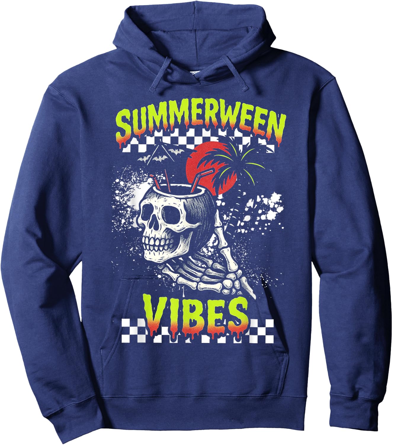 Summerween Vibes - Spooky Skull Drink Halloween Hoodie - Hoodie | Navy